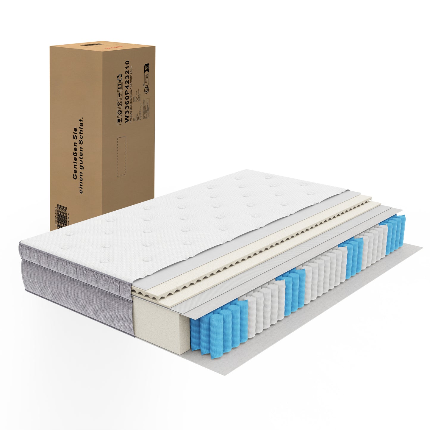 Gigab2b original image - Mattress 120x200 H3 height 25cm with comfort foam, 7-zone pocket spring mattress ergonomic, adult spring mattress OEKO-TEX certified