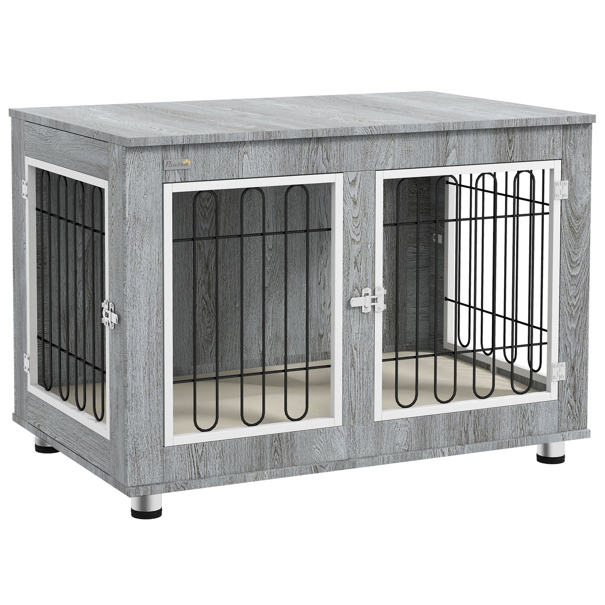 Gigab2b original image - Hundekäfig, Hundehütte, Haustierkäfig mit Kissen, 2 Verriegelungen für Mittelegroße Hunde, Hundebox mit Doppeltüren, Hundehaus, Grau, 90 x 58 x 65 cm