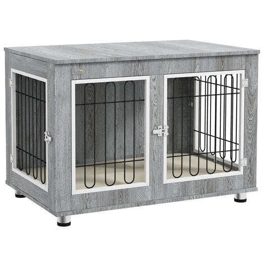 Gigab2b original image - Hundekäfig, Hundehütte, Haustierkäfig mit Kissen, 2 Verriegelungen für Mittelegroße Hunde, Hundebox mit Doppeltüren, Hundehaus, Grau, 90 x 58 x 65 cm