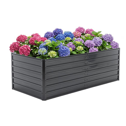 190x90x64cm Hochbeet aus Metall, Großes Pflanzbeet mit offenem Boden für optimalen Wasserablauf, Schwerlast-Blumenbeet Bausatz, wetter- & rostbeständig für Gemüse Blumen Terrasse Garten – Schwarz