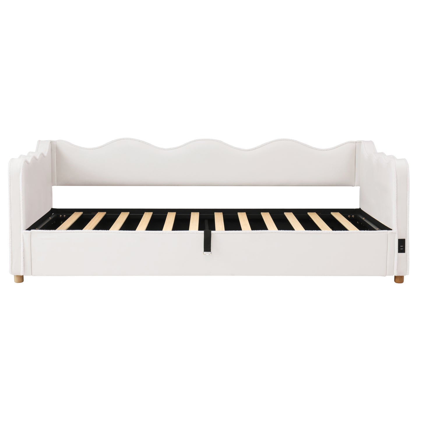 Daybett 90x200 cm mit hydraulischem Stauraum, Polsterbett, Tagesbett, Schlafsofa mit USB & Rückenlehne, samt, beige