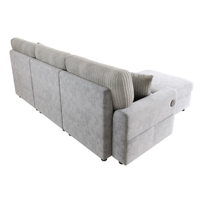 Modernes Sofa mit 1 Fußhocker, 2 quadratischen Kissen, 1 USB-Anschluss und 1 Type-C-Anschluss, Grau (Maße: B223 × H84 × T146 cm)
