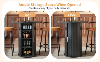 Bartisch-Set mit 2 Barhockern, Runder Stehtisch mit Stauraum & 2 ergonomischen Barhockern, MDF Holzoptik, für Bar & Wohnzimmer