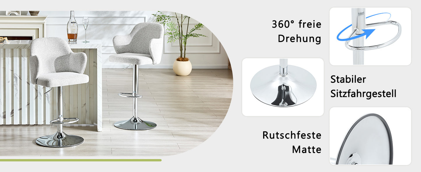 Verstellbares Barhocker-Set (2er-Set), moderne gepolsterte Barhocker mit Armlehnen, um 360° drehbar, höhenverstellbar, geeignet für die Bar zu Hause und für Restaurants
