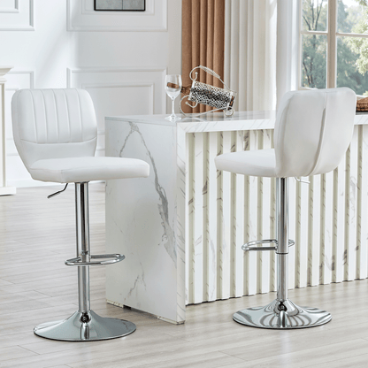 Barhocker höhenverstellbar 62-83cm, 360° drehbarer Barstuhl mit Rückenlehne & Fußstütze, Ergonomischer Küchenhocker aus weißem Kunstleder, belastbar bis 136kg, Chrom-Finish