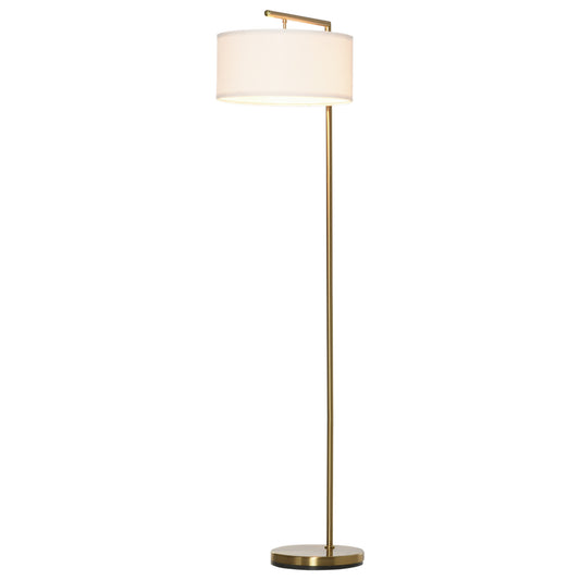 Gigab2b original image - Stehlampe E27 Sockel Stehleuchte für Wohnzimmer Schlafzimmer Büro, Metall Stahl Leinen Gold Weiß 47x37x153 cm