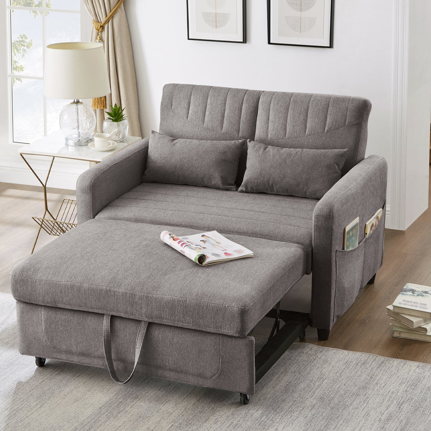 Gigab2b original image - [Sofabett mit Schlaffunktion] Zweisitzer-Klappsofa, ausziehbares Design, schlicht und modern, zeitgemäßer Stil, dreistufig verstellbare Rückenlehne, atmungsaktiver Baumwoll-Leinen-Stoff