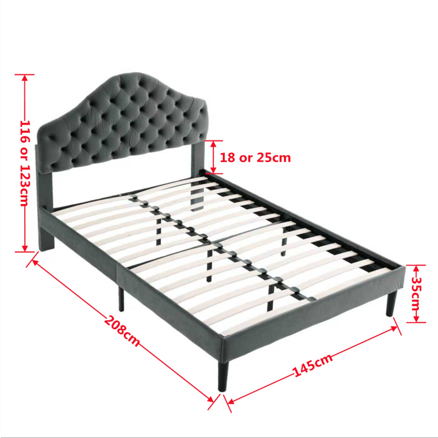 Full Size Upholstered Platform Bed Frame with Adjustable Headboard, Velvet Single Bed with Wood Slat