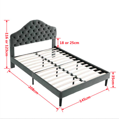 Full Size Upholstered Platform Bed Frame with Adjustable Headboard, Velvet Single Bed with Wood Slat