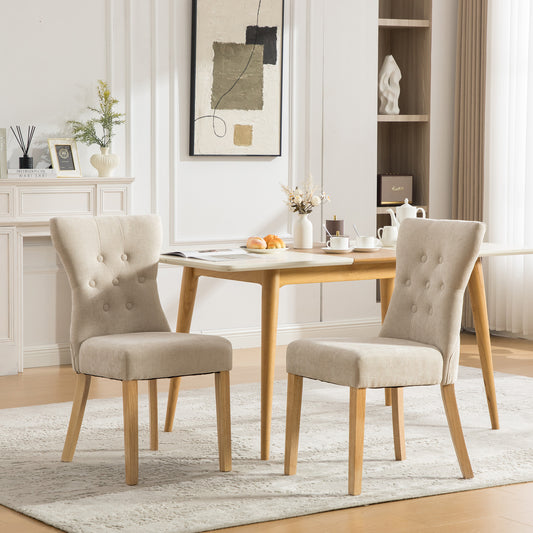 Gigab2b original image - Moderne hochwertige gepolsterte Esszimmerstühle aus Massivholz mit Chenille-Stoffbezug, mit Massivholzbeinen und Nietenverzierung. 2 Stück pro Karton.-Beige