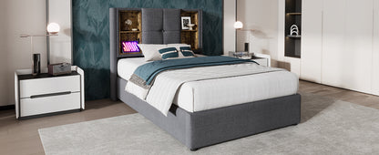 (=AB20359798N)Doppelbett mit Kabellosem Laden USB C, Polsterbett  Bettgestell 180x200cm,Bettgestell mit Stauraum Lattenrost aus Holz-Natürlich Leinen