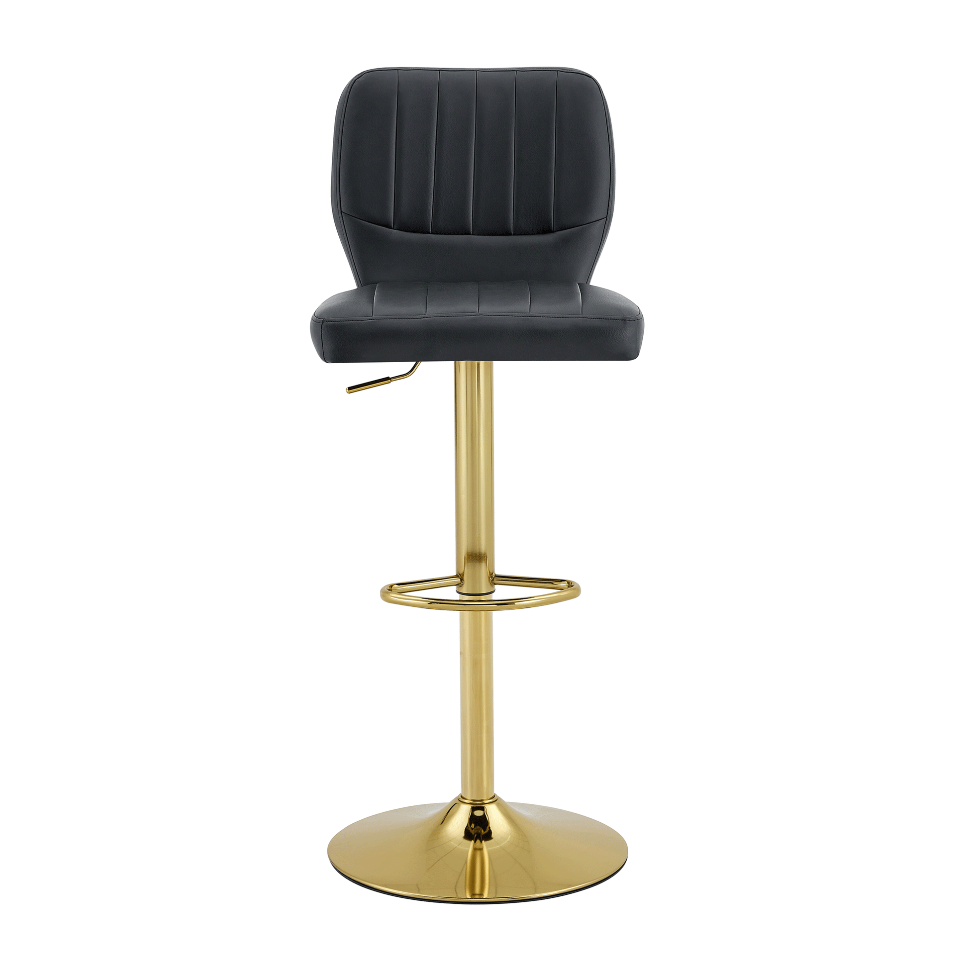 Barhocker höhenverstellbar 62-83cm, 360° drehbarer Barstuhl mit Rückenlehne & Fußstütze, Ergonomischer Küchenhocker aus schwarzem Kunstleder, belastbar bis 136kg, Gold-Chrom Finish