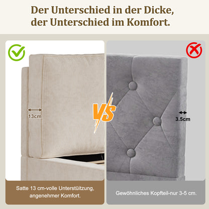 Polsterbett,Doppelbett,180 x 200cm,hydraulisches Funktionsbett,Bett mit Lattenrost, Kopfteil, gepolstertes Kopfteil, Beige, Cord