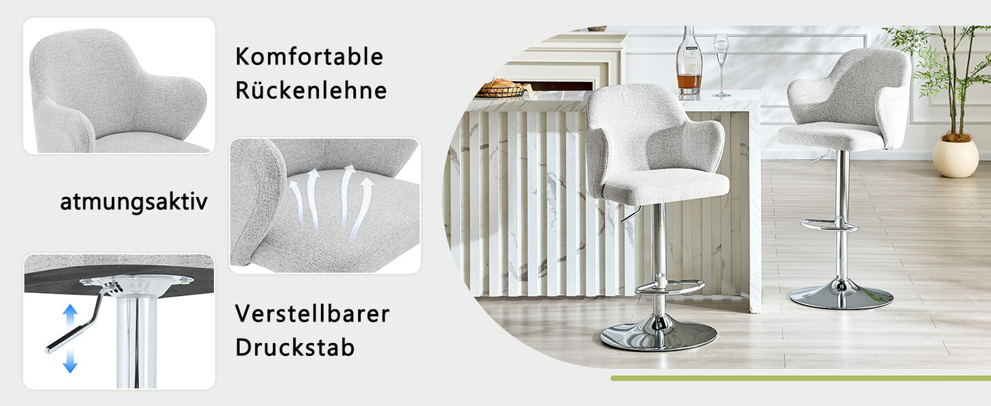 Verstellbares Barhocker-Set (2er-Set), moderne gepolsterte Barhocker mit Armlehnen, um 360° drehbar, höhenverstellbar, geeignet für die Bar zu Hause und für Restaurants
