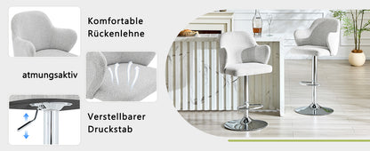 Verstellbares Barhocker-Set (2er-Set), moderne gepolsterte Barhocker mit Armlehnen, um 360° drehbar, höhenverstellbar, geeignet für die Bar zu Hause und für Restaurants