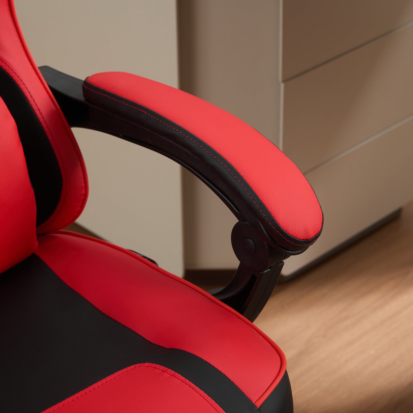 Ergonomic Gaming Chair in Black and Red with Footrest