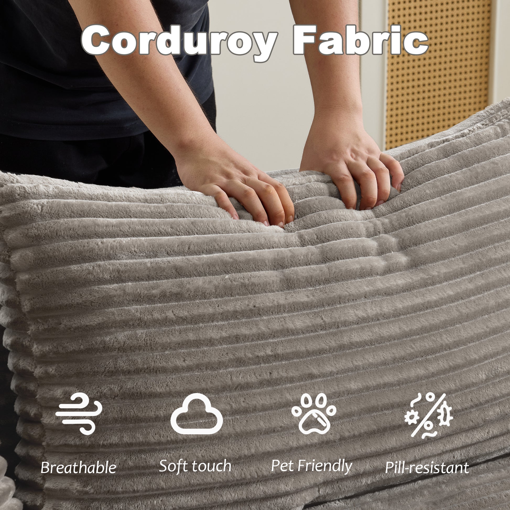 Compression Sectional Couch with Comfy Chaise, Boneless L Shape Sofa with Deep Seat, Minimalist Modular Couches Sleeper for Living Room Bedroom Apartment Lounge,corduroy,Grey