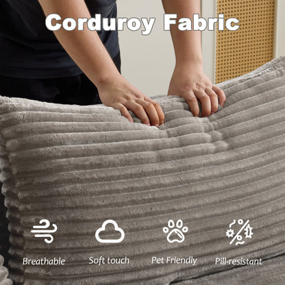 Compression Sectional Couch with Comfy Chaise, Boneless L Shape Sofa with Deep Seat, Minimalist Modular Couches Sleeper for Living Room Bedroom Apartment Lounge,corduroy,Grey