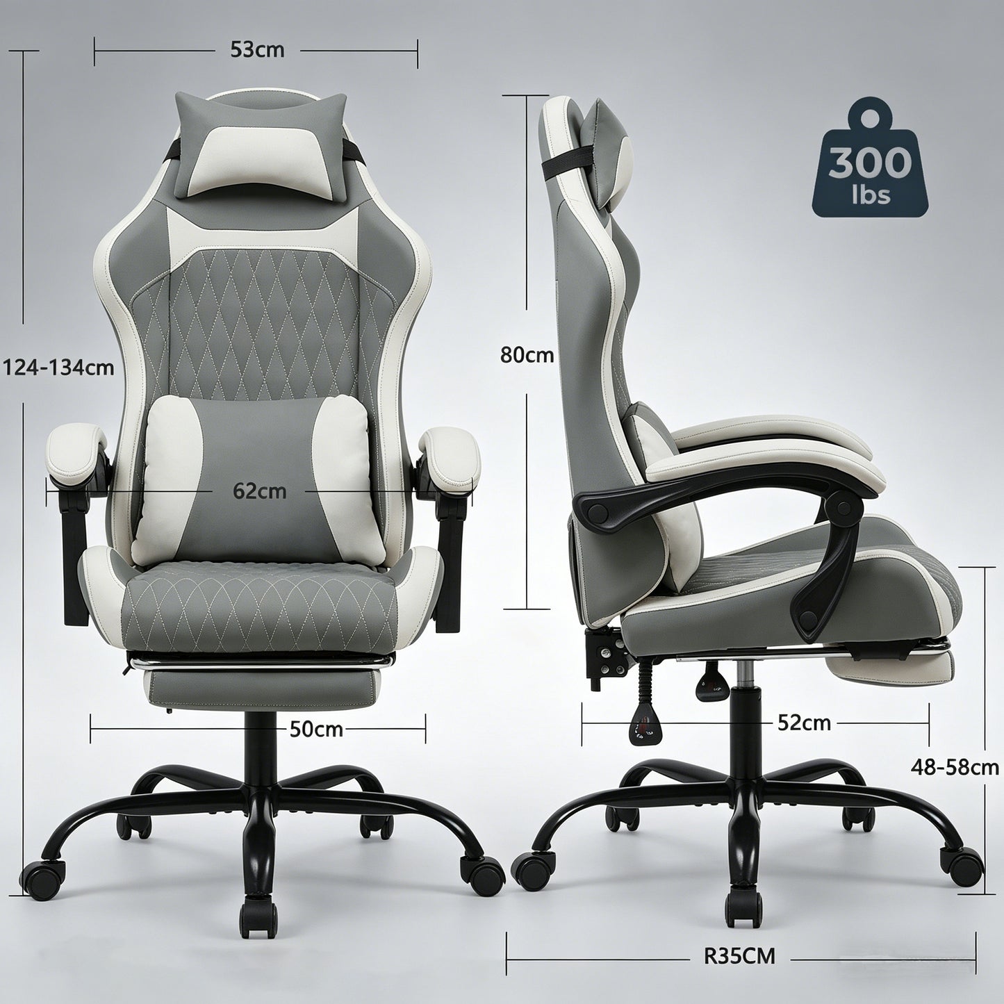 Ergonomischer Gaming-Stuhl mit Lordosenstutze, Nackenstutze & Fußstutze Ermudungsfrei auch bei langem