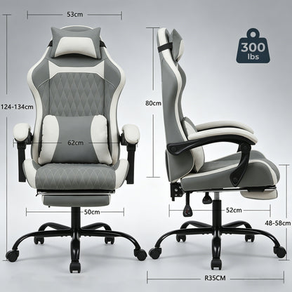 Ergonomischer Gaming-Stuhl mit Lordosenstutze, Nackenstutze & Fußstutze Ermudungsfrei auch bei langem