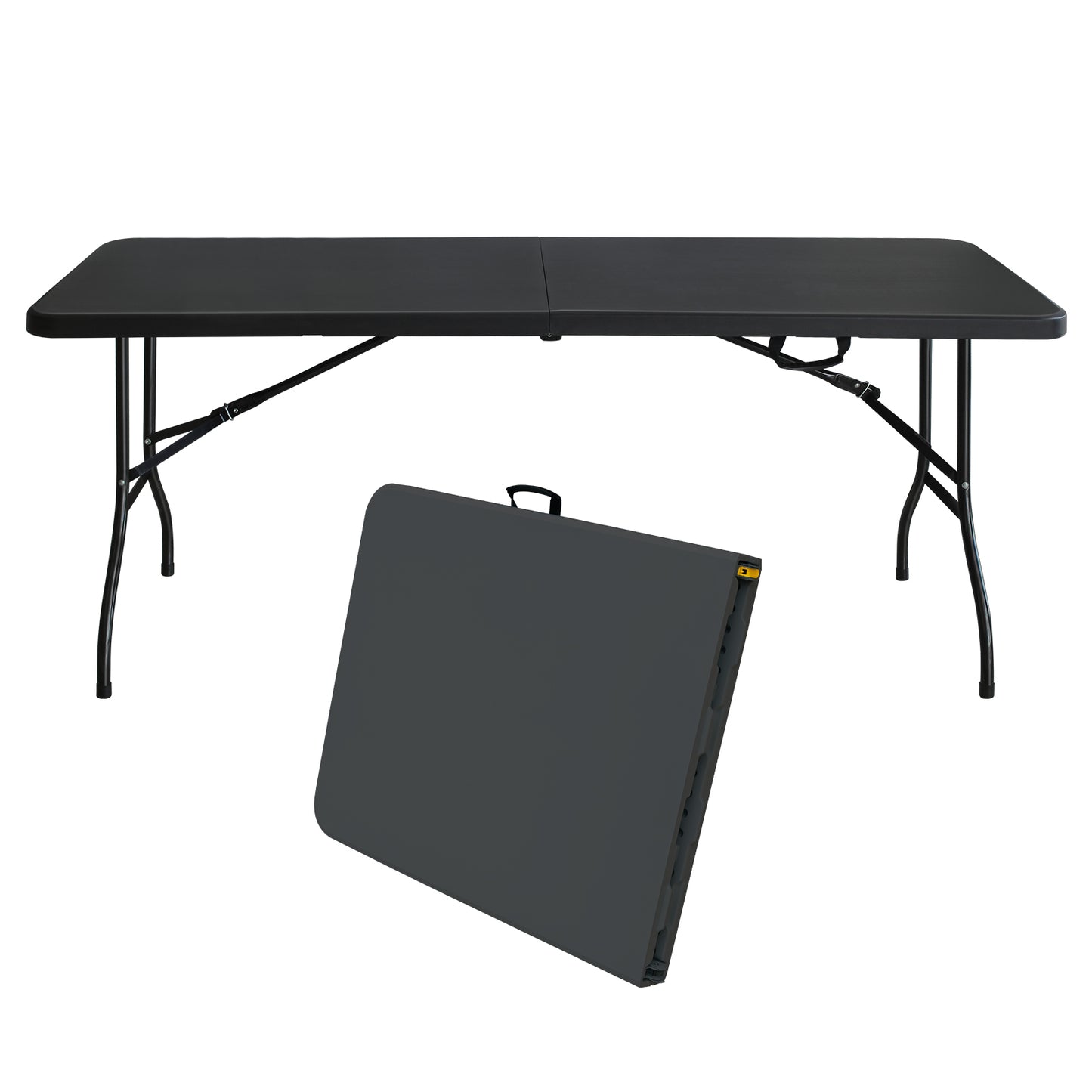 180cm Portable Heavy Duty Folding Table with Handle, Foldable Table, Multi-Functional Fold up Table for Camping Picnic Parties Indoor/Outdoor, Capacity Weight 135KG (Black)