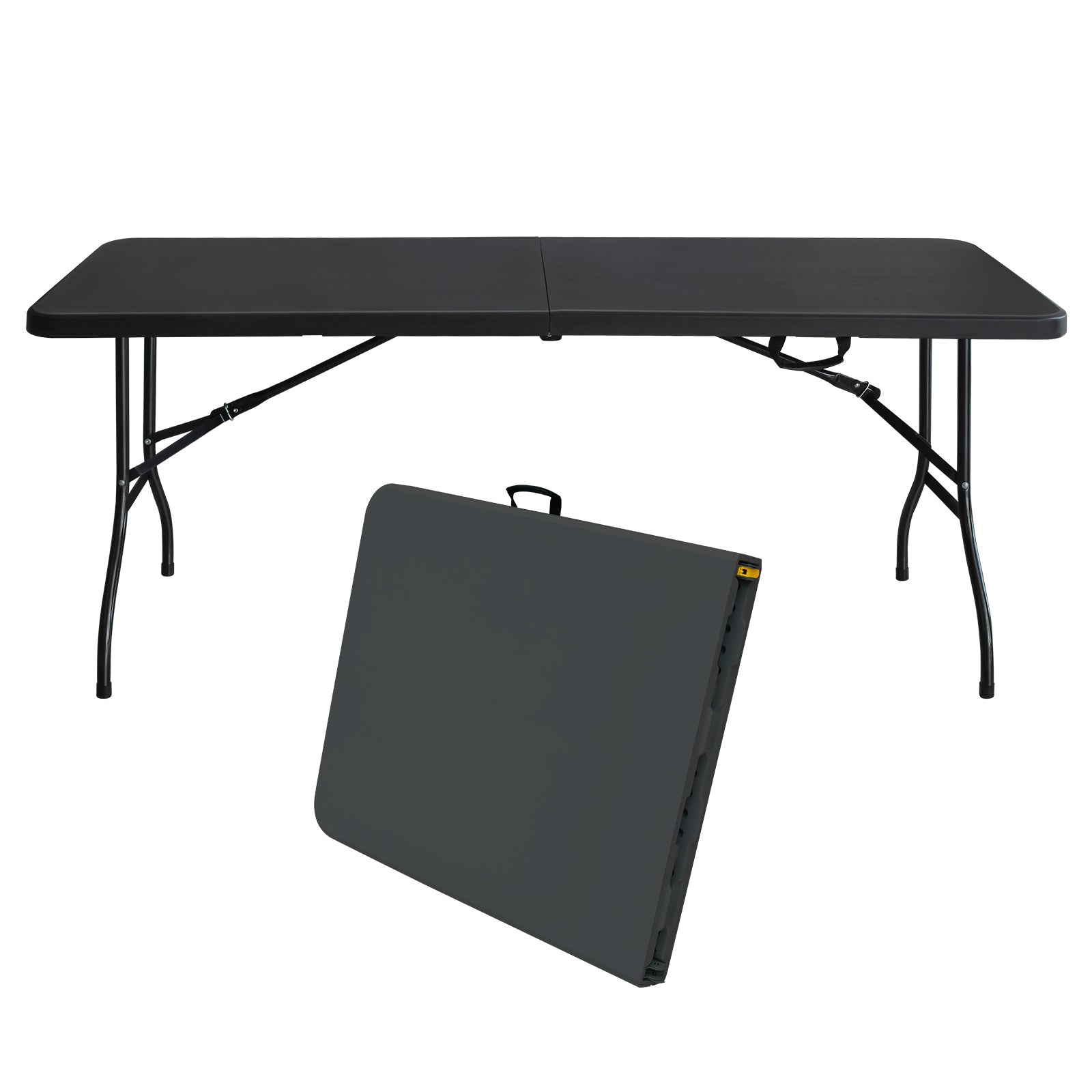 180cm Portable Heavy Duty Folding Table with Handle, Foldable Table, Multi-Functional Fold up Table for Camping Picnic Parties Indoor/Outdoor, Capacity Weight 135KG (Black)