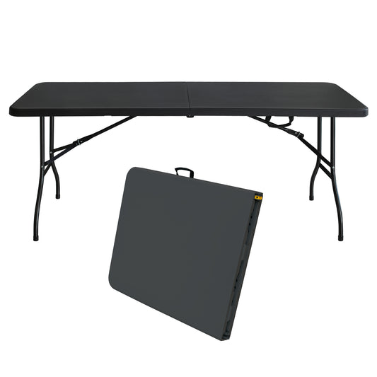180cm Portable Heavy Duty Folding Table with Handle, Foldable Table, Multi-Functional Fold up Table for Camping Picnic Parties Indoor/Outdoor, Capacity Weight 135KG (Black)