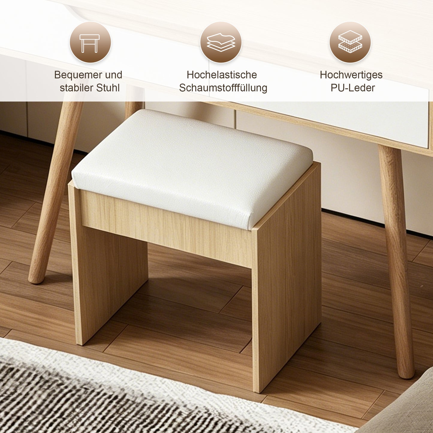 LED Vanity Mirror with Lighting and Cushion Stool