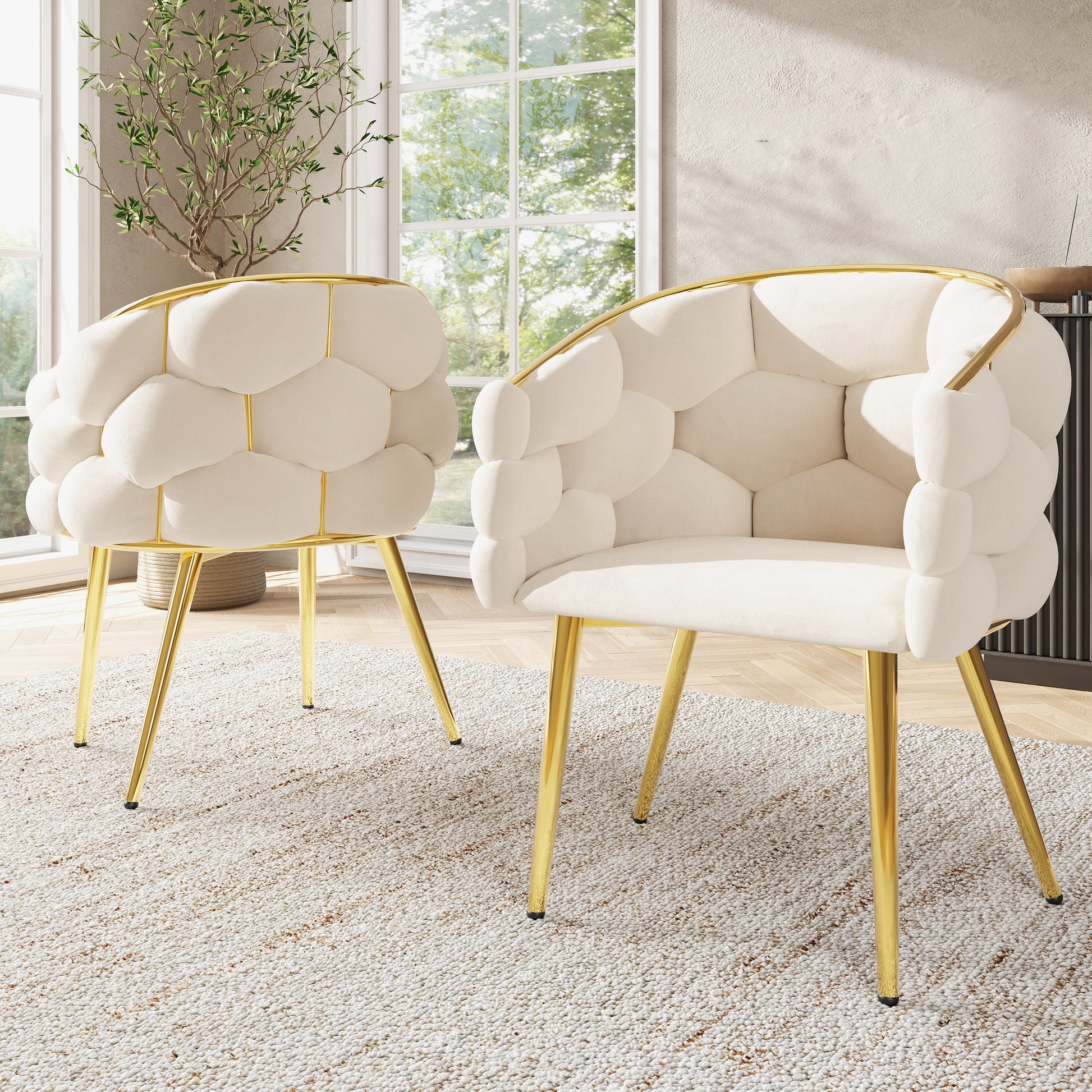 Gigab2b original image - Luxuriöse Samtstühle (2 Stück), Wohnzimmerstühle, Esszimmerstühle, Make-up-Stühle, Stühle im modernen Modestil, vergoldete Eisenbeine, beige Stühle, Bubble-Stühle, ergonomische Stühle