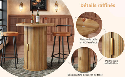 Runder Bartisch mit Stauraum, 91,6cm hoher Stehtisch mit Schrank, MDF Holzoptik, Belastbar bis 75kg, für Bar & Wohnzimmer