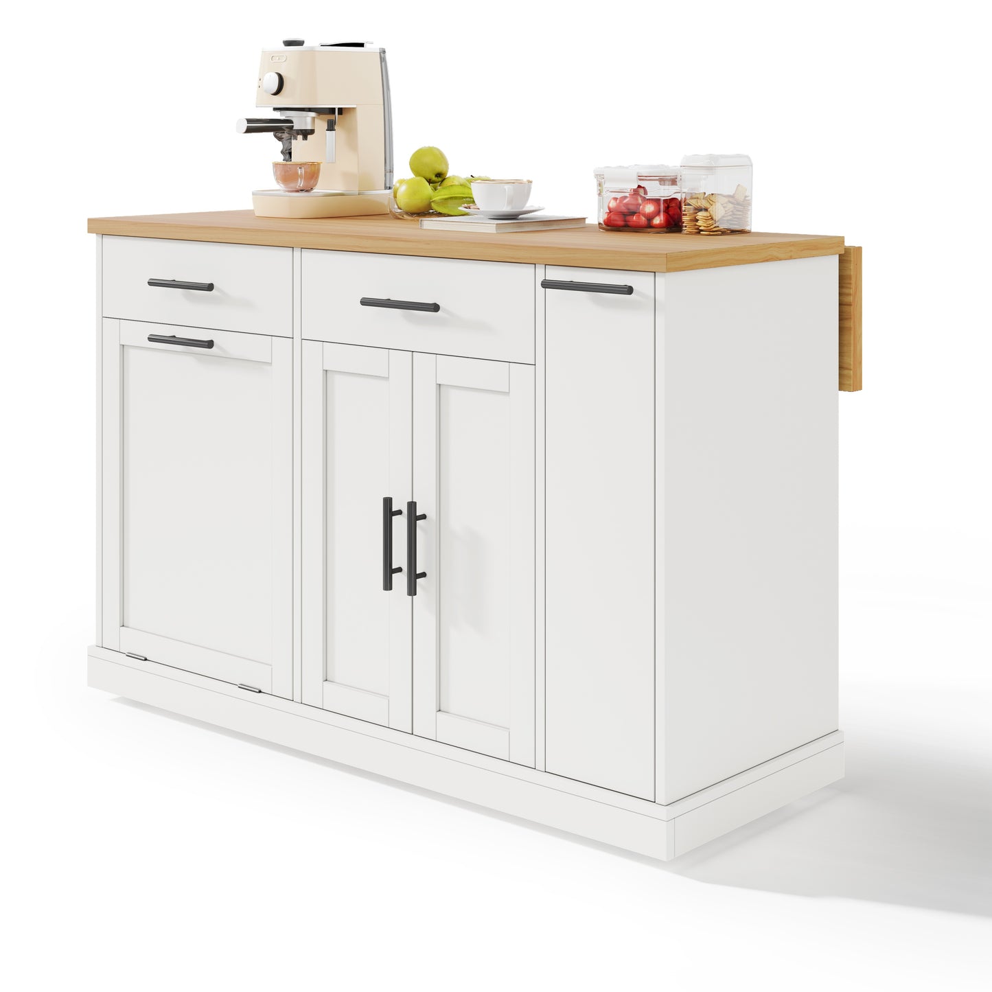 Rolling Cake Island with Foldable Worktop and Cabinet Storage