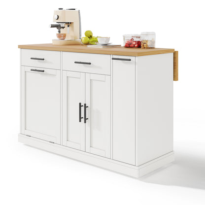 Rolling Cake Island with Foldable Worktop and Cabinet Storage