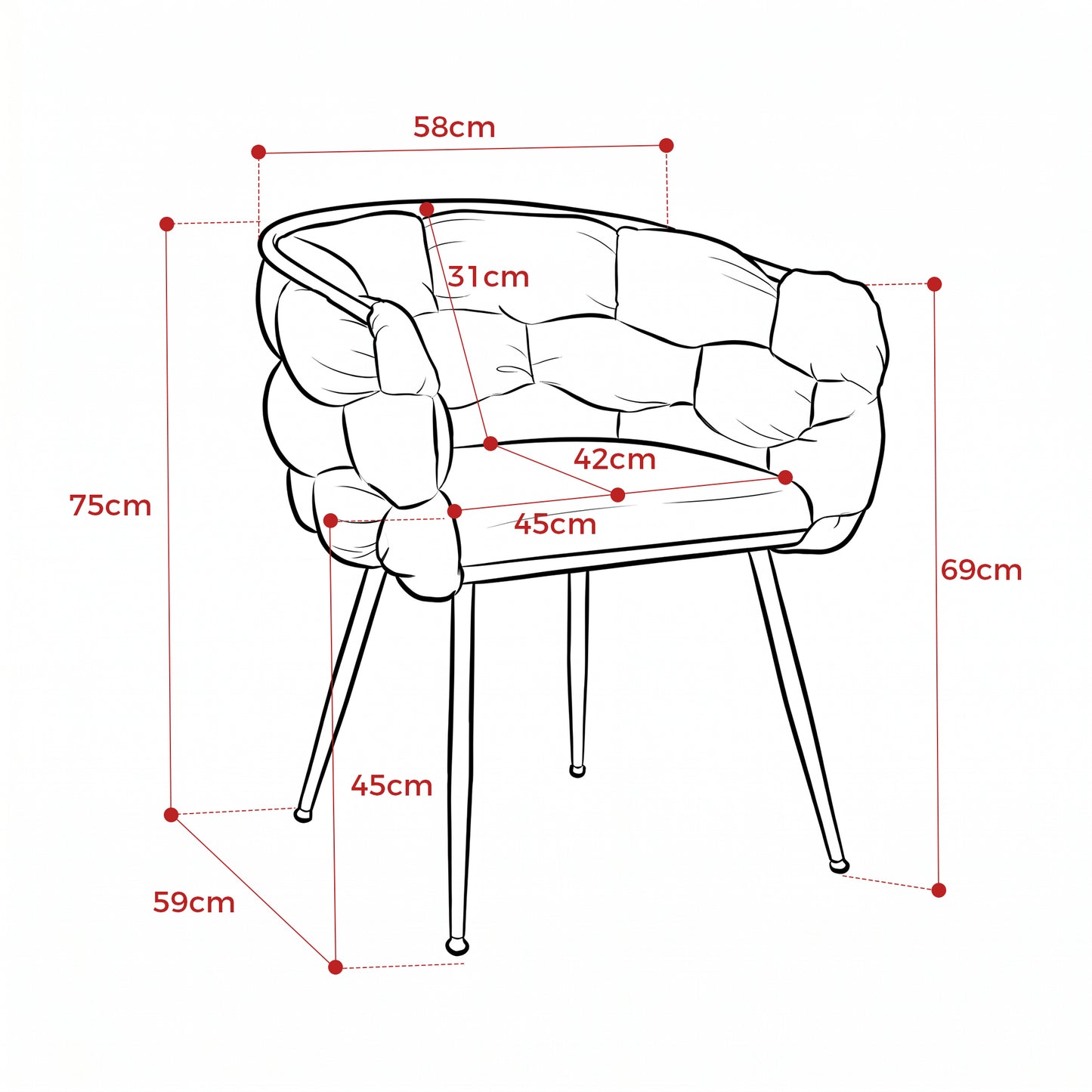 Luxurious Modern Accent Chair for Bedroom Vanity with Metal Frame