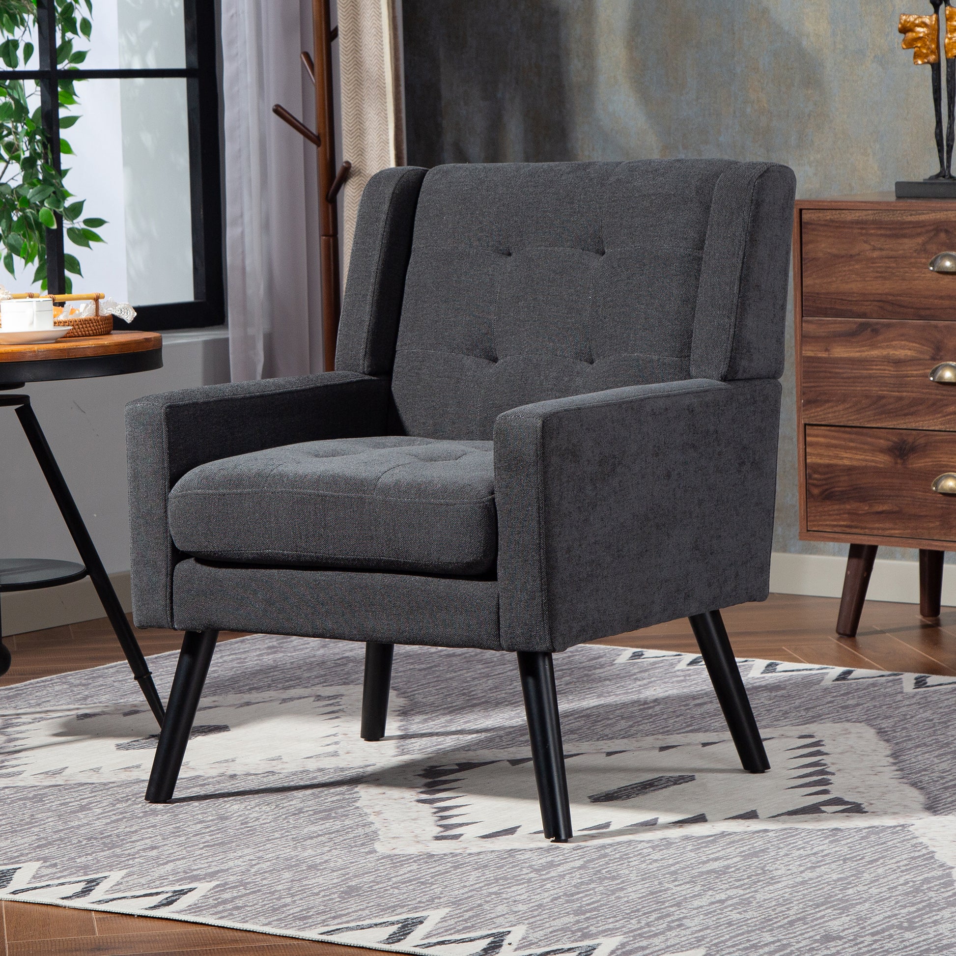 Gigab2b original image - Polsterstuhl mit Knopfpolsterung aus Wildleder – Mid-Century-Modern-Sessel mit Hochdichtschaumkissen und Massivholzbeinen für kleine Räume: Wohnzimmer, Schlafzimmer, Büro
