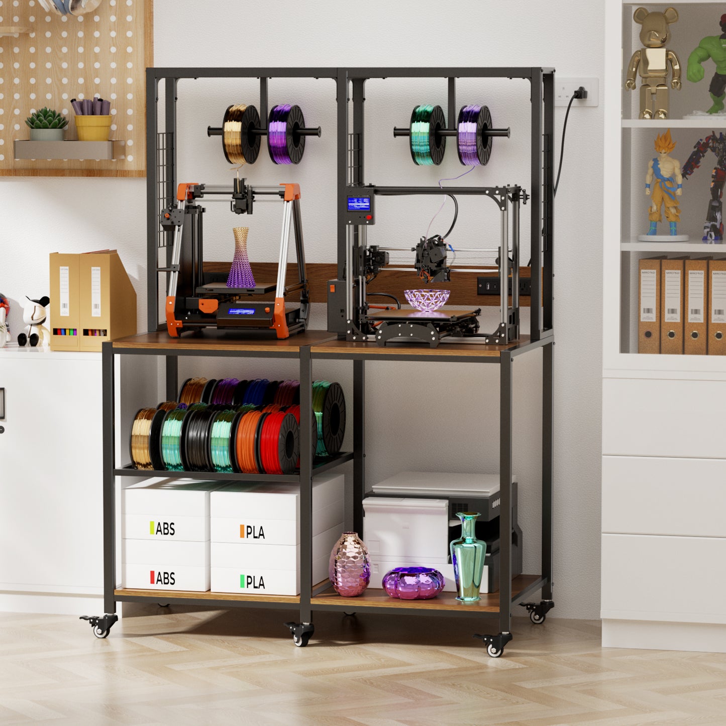 Dual Metal 3D Printer Stand with Filament Storage