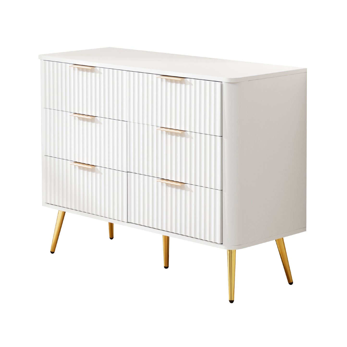 6-Drawer Dresser, Modern White Storage Chest with Metal Handles & Soft-Closing Slides, Sturdy MDF Bedroom Dresser for Living Room Hallway – Anti-Tip Device, 20cm Raised Legs for Robot Vacuum