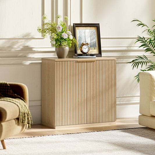 Gigab2b original image - Moderner Aufbewahrungsschrank mit Faltenfront und Metallgriff, Multifunktionaler Sideboard Schrank für Wohnzimmer & Schlafzimmer, Natur Hellholz Dekor, Eiche, 60x30x70 cm