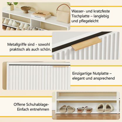 120 x 24 cm Schuhschrank mit Nutfront – Höhenverstellbar mit Kippschutz und Dekotisch für den Flur, in Weiß
