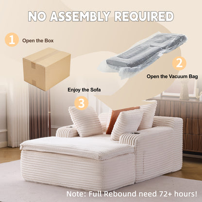 Sleeping sofa boneless floor sofa modern cloud sofa with chaise lounge, comfortable couch for living room with 3 cushions & 1 blanket, no assembly required, beige