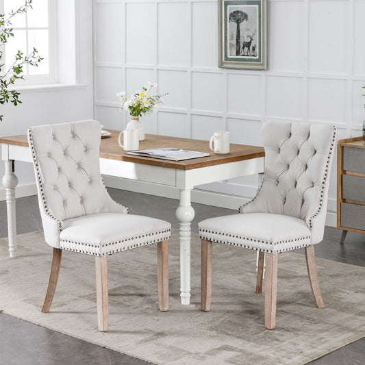 Gigab2b original image - Nikki Collection Modern, High-end Tufted Solid Wood Contemporary Flax Upholstered Linen Dining Chair with Wood Legs Nailhead Trim 2-Pcs Set, Beige color, DE6801BG