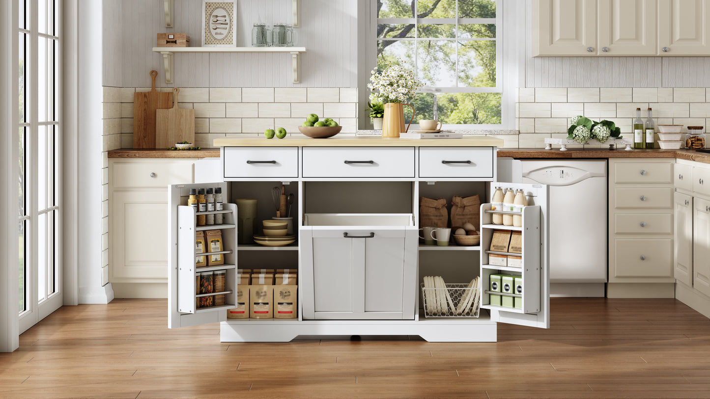 Mobile Kücheninsel mit klappbarer Arbeitsplatte, Küchenwagen, Stauraumschrank, Müllschrank, Buffetschrank mit Gewürzregal, Schublade und Rollen, 120 × 45 (70) × 87 cm