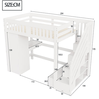 Wooden Bed, Stairs with Storage, and Desk Set