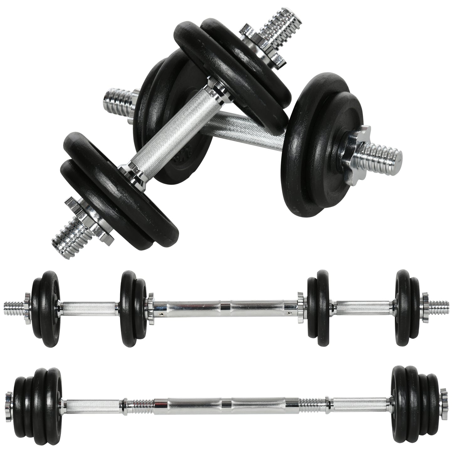 2 in 1 Hantelnset verstellbares Dumbbellset 20 KG Kurzhantel und Langhantel mit Verbindungsrohr rostfrei und rutschfest für effektives Training