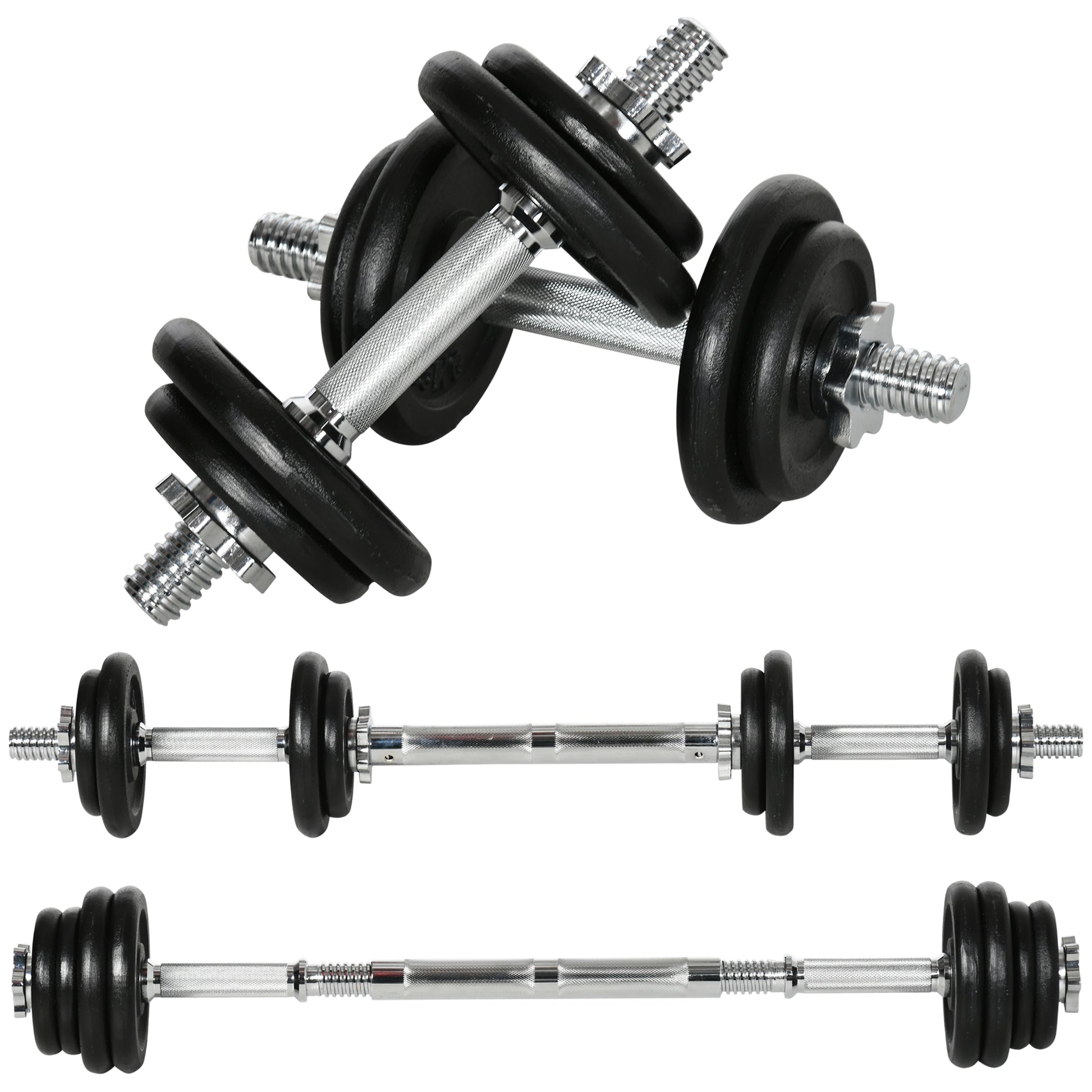2 in 1 Hantelnset verstellbares Dumbbellset 20 KG Kurzhantel und Langhantel mit Verbindungsrohr rostfrei und rutschfest für effektives Training