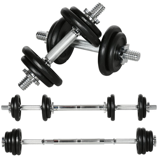 2 in 1 Hantelnset verstellbares Dumbbellset 20 KG Kurzhantel und Langhantel mit Verbindungsrohr rostfrei und rutschfest für effektives Training