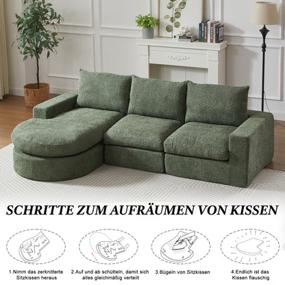 Chenille-Sofa mit gebogenen Elementen und Liegestuhl, vollständig komprimiert und ohne Gestell, modulares Kombinationssofa L-Liegestuhl, Schaumstoff-Kompressionssofa, keine Montage erforderlich