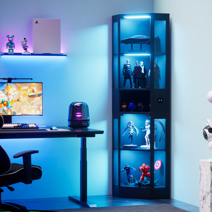 Funfstockige Glasvitrine mit Stauraum, LED-Beleuchtung, Glasturen und intelligenten Sensoren Geeignet fur