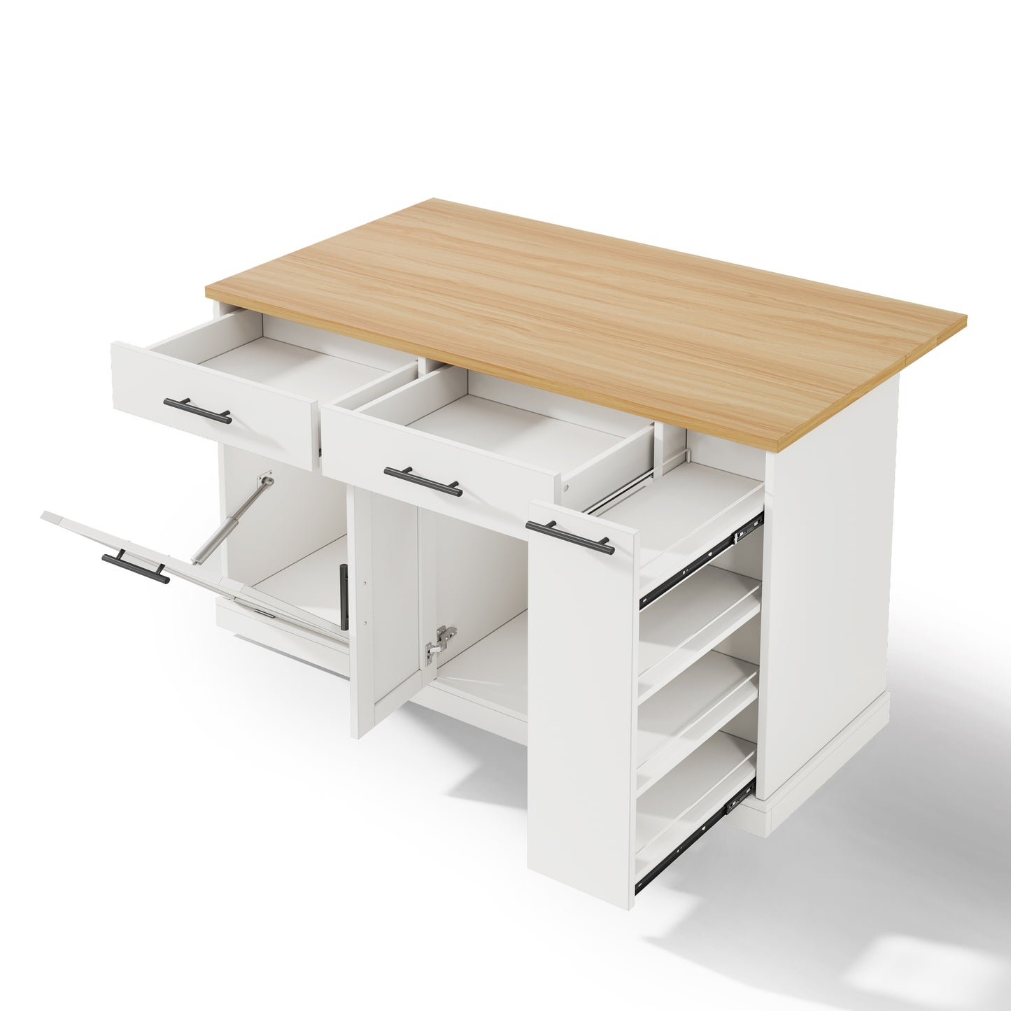 Rolling Cake Island with Foldable Worktop and Cabinet Storage