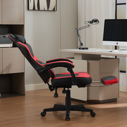 Ergonomic Gaming Chair in Black and Red with Footrest