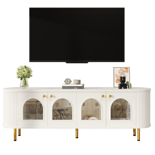 Gigab2b original image - TV-Schrank, Lowboard mit Glastüren, praktische Aufbewahrungsmöbel fürs Wohnzimmer, goldene Griffe und Beine